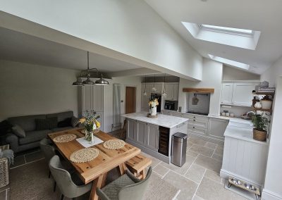Staged image of stone worksurfaces installed in a new kitchen