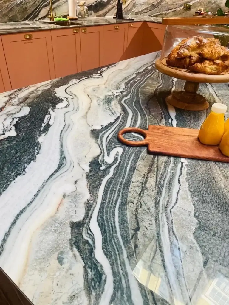 Royal Peacock porcelain surface, close up