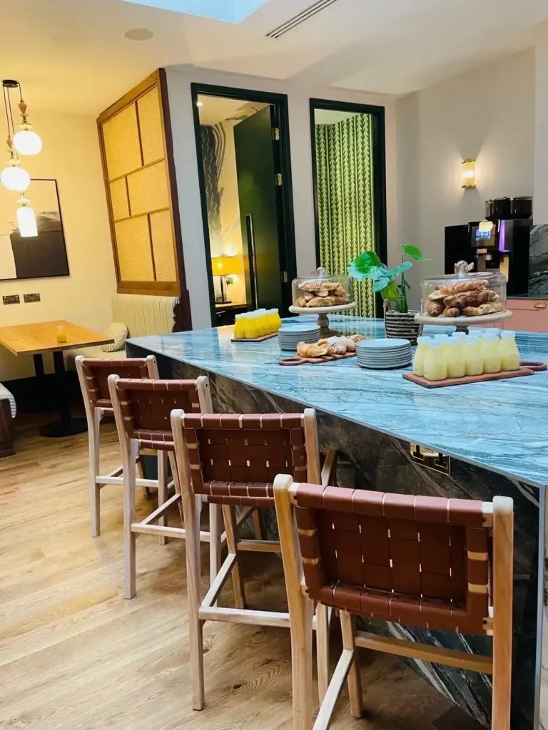 The counter seen across the room