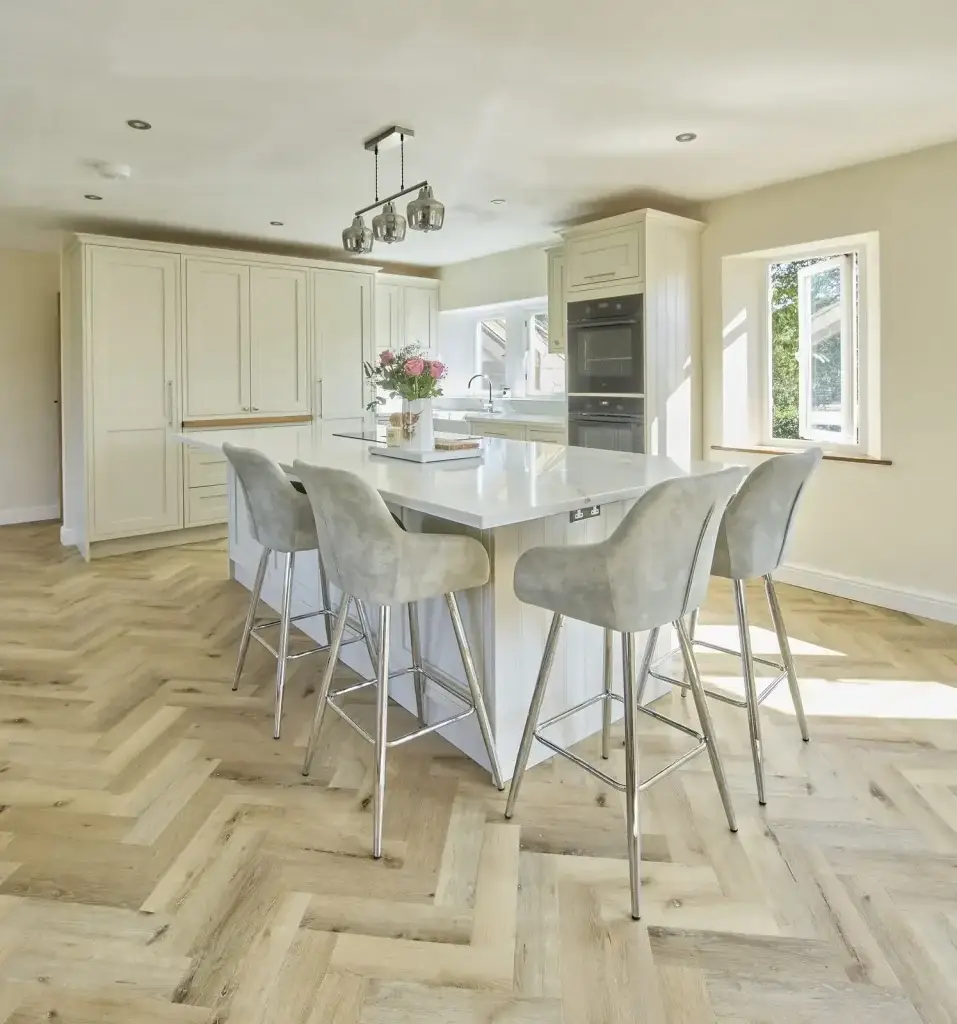 Island, stools and pendants